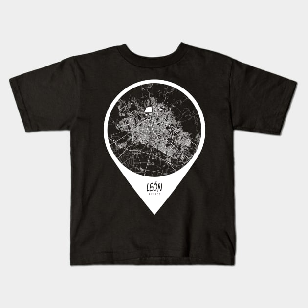 Leon, Mexico City Map - Travel Pin Kids T-Shirt by deMAP Studio